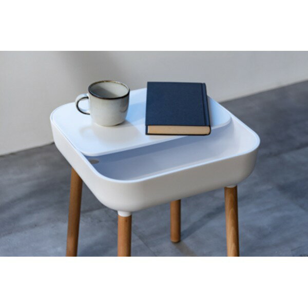【クーポン配布中】サイドテーブル ミニテーブル 幅40cm ホワイト 取り外し式天板 コード穴付き 木製 リビング ダイニング インテリア家具