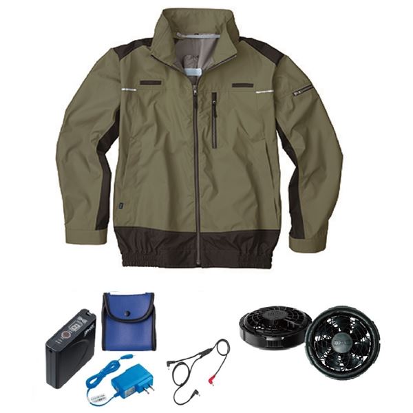 【ポイント20倍】KU92110 空調服 R ポリエステル製 遮熱フルハーネス仕様 FAN2300B・RD9261・LISUPER1セット カーキグリーン M