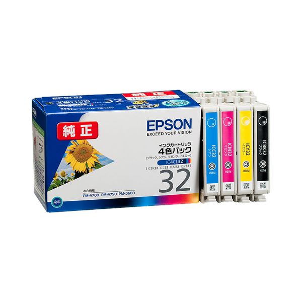 【クーポン配布中&スーパーSALE対象】(まとめ) エプソン EPSON インクカートリッジ 4色パック IC4CL32 1箱(4個:各色1個) 【×10セット】