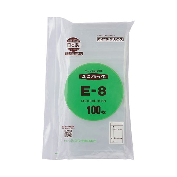 【クーポン配布中】（まとめ）セイニチ ユニパック チャック付 ポリエチレン ヨコ100×タテ140×厚み0.08mm E-8 1パック(100枚)【×3セット】