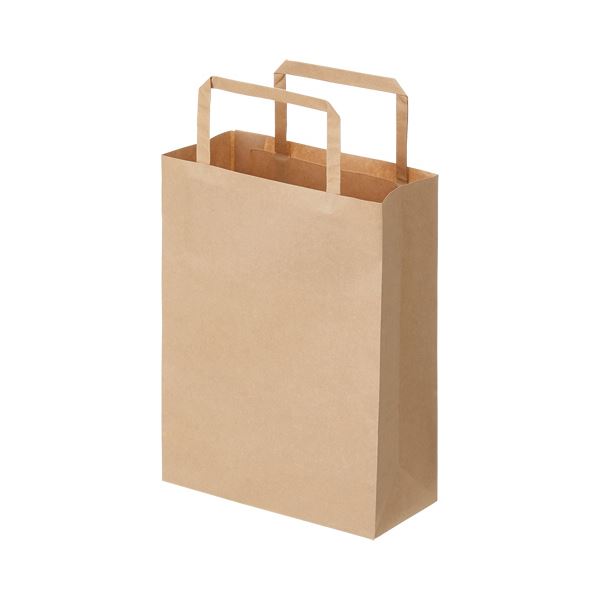 【ポイント20倍】(まとめ)TANOSEE 紙手提袋 平紐 極小ヨコ180×タテ240×マチ幅80mm 茶無地 1パック(50枚)【×10セット】