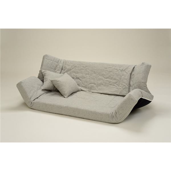 【クーポン配布中&ブラックフライデー対象】低反発 リクライニングソファー/ローソファー 【2人掛け ファブリック生地 グレイ】 肘付き 同色クッション2個付き 日本製【代引不可】