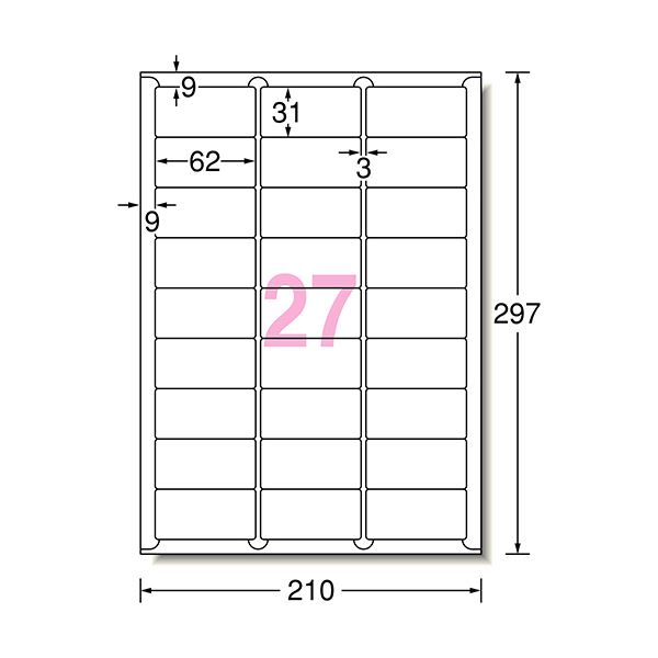 【マラソンでポイント最大46倍】(まとめ）エーワン ラベルシール[インクジェット]マット紙・ホワイト A4 27面 62×31mm 四辺余白付 角丸 61227 1冊(100シート)【×3セット】 2