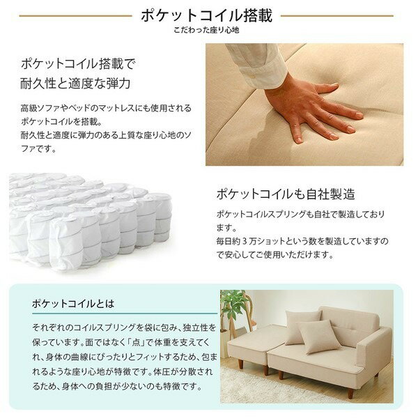 【クーポン配布中】組合せ カウチソファー オットマン 同柄クッション2個付【樹脂製ナチュラル脚 PVC生地 キャメル】 日本製 幅93.5cm【代引不可】