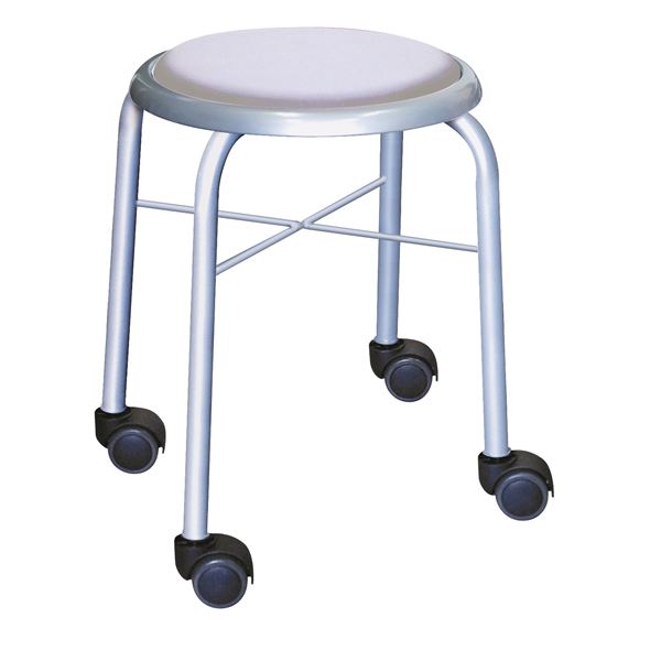 【クーポン配布中&ブラックフライデー対象】スタッキングチェア/丸椅子 【同色4脚セット ホワイト×シルバー】 幅32cm 日本製 スチールパイプ 『キャスタースツール ボン』【代引不可】