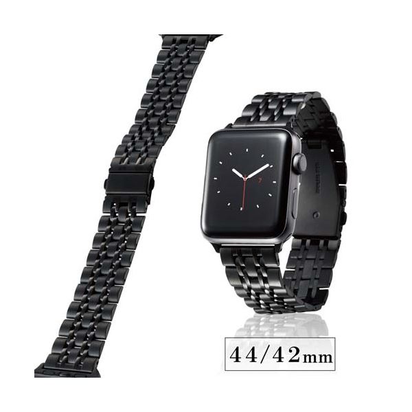 【マラソンでポイント最大46倍】エレコム Apple Watch 44mm/ステンレスバンド/7連/ブラック AW-44BDSS7BK