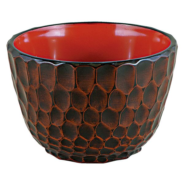 【ポイント20倍】木彫亀甲丼/どんぶり鉢 【栃内朱 A】 直径144×高さ95mm 900cc 日本製 〔和食 レストラン 店舗 お店〕【代引不可】