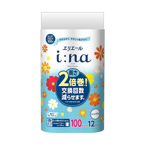 【ポイント20倍】（まとめ）大王製紙 エリエールi：na（イーナ）トイレットティシュー シングル 芯あり 100m 1パック（12ロール）【×5セット】