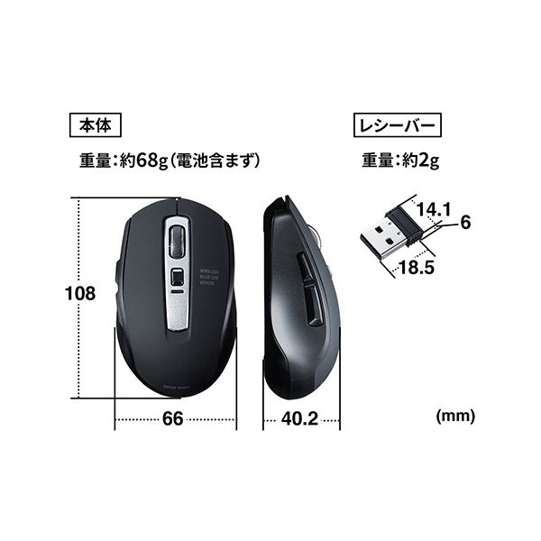 【クーポン配布&スーパーセール対象】サンワサプライ 静音ワイヤレスブルーLEDマウス ブラック MA-WBL161BK 1個