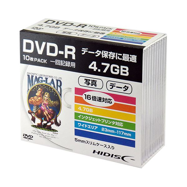 【クーポン配布中】（まとめ）ハイディスク データ用DVD-R4.7GB 1-16倍速 ホワイトワイドプリンタブル 5mmスリムケース HDDR47JNP10SC 1パック（10枚） 【×20セット】