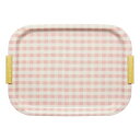 【ポイント20倍】(まとめ) おぼん/NSトレー 【L ミルキーチェック ピンク】 角型 取手付き すべり止め加工 【30個セット】