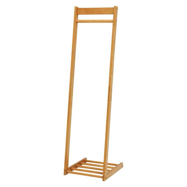 【ブラックフライデーでP最大47倍】ハンガーラック 幅40cm ライトブラウン 木製 ラバーウッド 収納台付き スリム コートハンガー リビング ベッドルーム【代引不可】