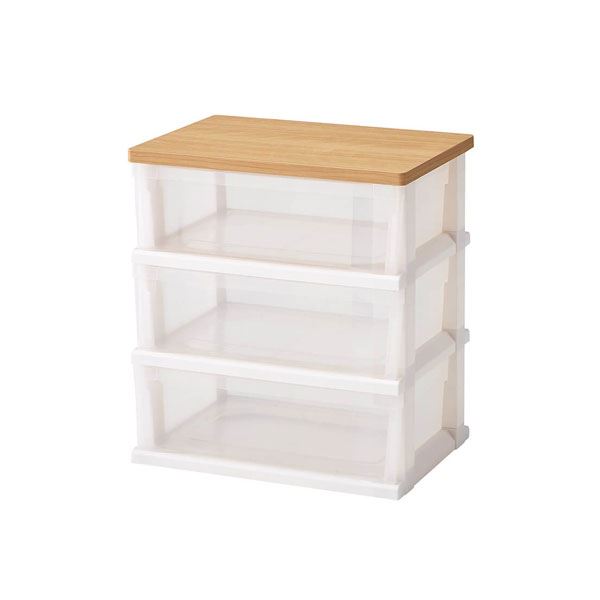 【クーポン配布中】収納ケース 収納ボックス 約幅55cm 3段 メープル 木製 天板 移動便利 ストッカー 55..