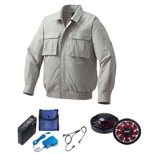 【クーポン配布中】KU91900 空調服 R 綿薄手 脇下マチ付き FAN2200BR・RD9261・LISUPER1セット モスグリーン 5L