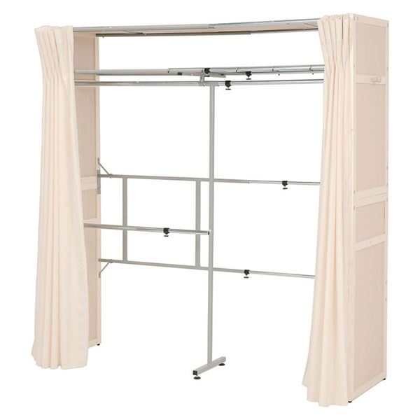 【ブラックフライデーでP最大47倍】伸縮式 クローゼット/衣類収納 【幅115～195cm×高さ194cm ホワイトウォッシュ】 木製 スチール 洗えるカーテン付き【代引不可】