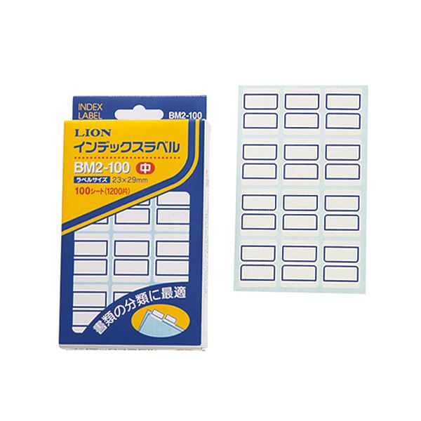 （まとめ） ライオン事務器 インデックスラベル 中23×29mm 青枠 BM2-100 1パック（1200片：12片×100シ..