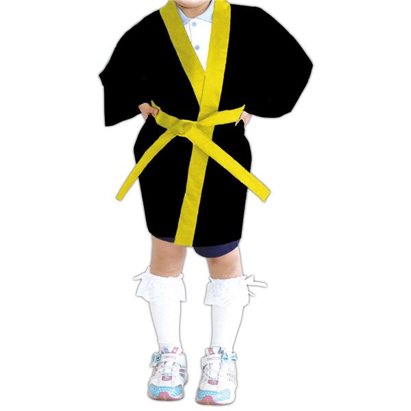 【ポイント20倍】（まとめ）カラー不織布ハッピ 子供用 J 黒（黄襟）【×20セット】 2