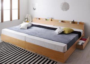 【クーポン配布中】棚付き コンセント付き 収納ベッド 収納付き 大型ベッド 【Cedric】 セドリック 【プレミアムポケットコイルマットレス付き】 WK300（S×3） （シングル×3台） ワイドキングサイズ ファミリーベッド 宮棚 連結ベッド