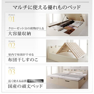 【クーポン配布中】組立設置付 1台で3役使える 国産頑丈すのこ跳ね上げ式大容量収納ベッド Long force ロングフォルス セミダブル 深さレギュラー【代引不可】