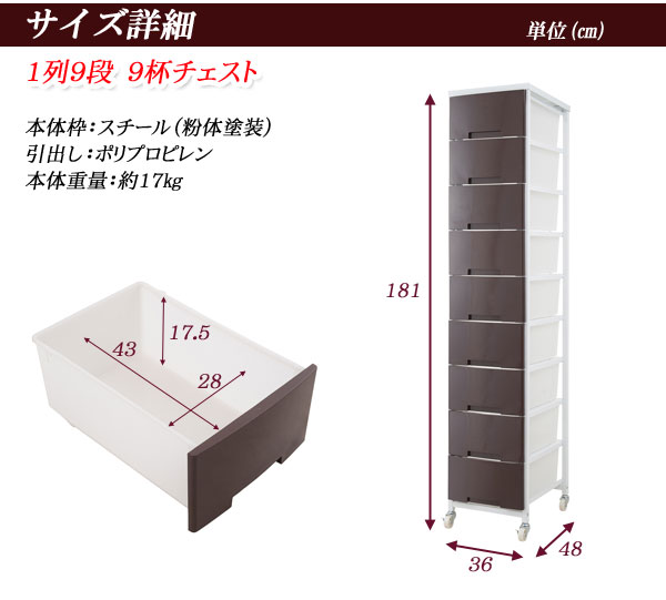 【ポイント20倍】大量収納プラスチックチェスト1列9段ホワイト