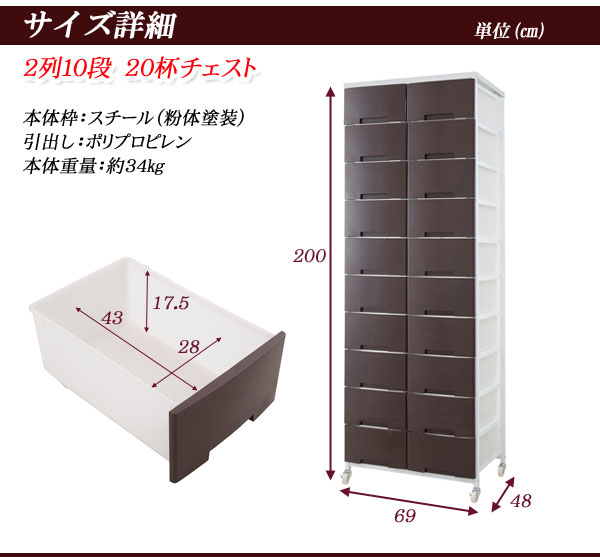 【ポイント20倍】大量収納プラスチックチェスト2列10段ホワイト