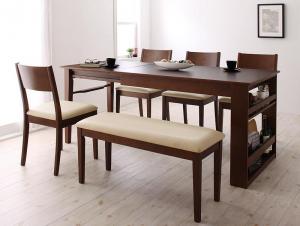 【ポイント20倍】ダイニングセット ベンチ 4人 6人 ダイニングテーブル 伸縮 伸縮テーブル 収納 合皮 レザー チェア 6点セット(テーブル+チェア4脚+ベンチ1脚) 幅120-180 組立設置付