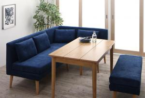 【ポイント20倍】北欧デザインソファ リビングダイニングセット 4点セット(テーブル＋2Pソファ1脚+アームソファ1脚+ベンチ1脚) 右アーム W115 組立設置付