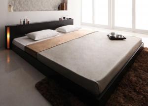 【ポイント20倍】モダンライト・収納・コンセント付き大型フロアベッド マルチラススーパースプリングマットレス付き キング(SS+S) 組立設置付