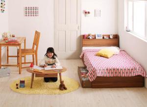 【マラソンでP最大47倍】ショート丈 棚・コンセント付き収納ベッド スタンダードボンネルコイルマットレス付き セミシングル ショート丈 組立設置付