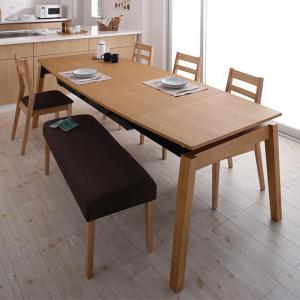 天然木オーク材スライド伸縮式ダイニ...