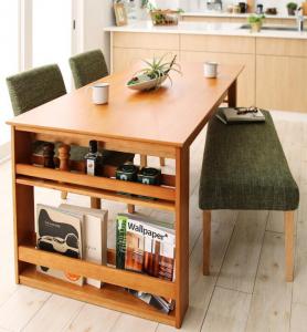 【ポイント20倍】3段階伸縮 収納ラック付 エクステンションダイニング 4人 4点セット(テーブル+チェア2脚+ベンチ1脚) W120-180 組立設置付