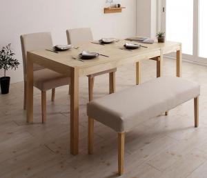 【マラソンでP最大47倍】無段階に広がる スライド伸縮テーブル ダイニングセット 4人 4点セット(テーブル+チェア2脚+ベンチ1脚) シンプルタイプ W120-200 組立設置付