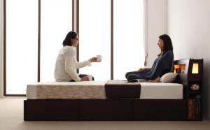 【ポイント20倍】モダンライト・コンセント収納付きベッド マルチラススーパースプリングマットレス付き セミダブル 組立設置付