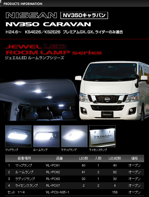 Valenti LEDルームランプセット NV350キャラバン RL-PCS-N35-1 ヴァレンティ【RCP】