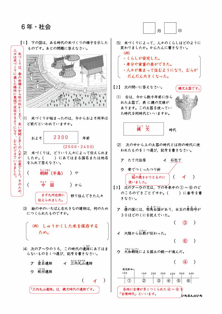 正規品直輸入 １日１枚分家庭用プリント学習 いちぶんのいち 家庭学習教材いちぶんのいち別冊小学社会６年生 まとめて１年分 Mojipodaci Rs