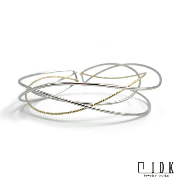 バングル 太め ゴールド ホワイト コンビ ニッケルフリー K14GF 軽い 曲線 繊細 ボリューム 華やか おしゃれ レディース 大人 女性 彼女 誕生日 記...