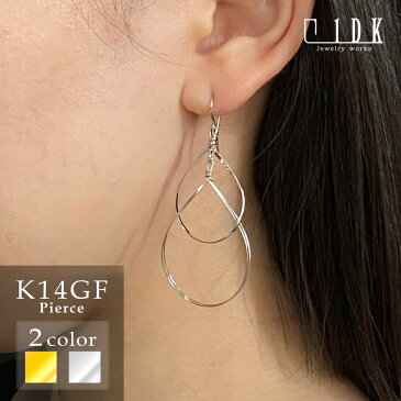 ピアス フックピアス ゴールド ホワイト ニッケルフリー K14GF 揺れる シンプル しずく型 ドロップ 女子会 1DK Jewelryworks ゴールドフィルド GFP-1250 1250WH シリコンキャッチ付き