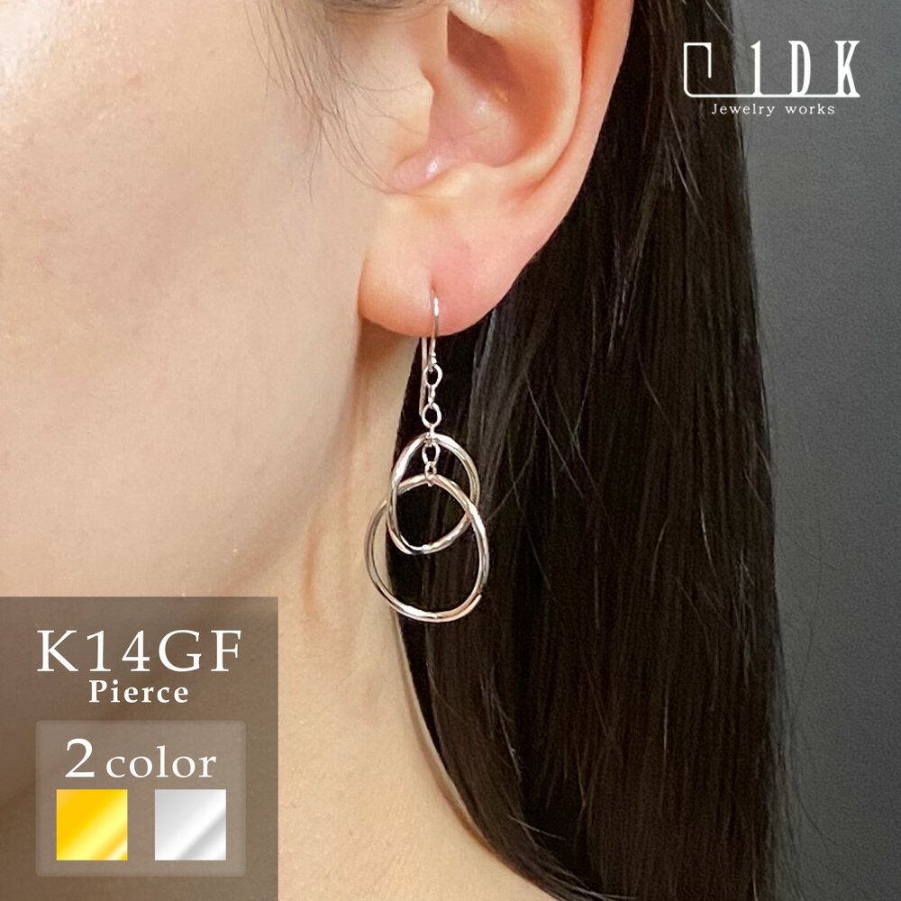 ピアス フックピアス ゴールド ホワイト ニッケルフリー k14GF 揺れる シンプル オフィス 1DK Jewelryworks ゴールドフィルド GFP-1270 1270WH シリコンキャッチ付き