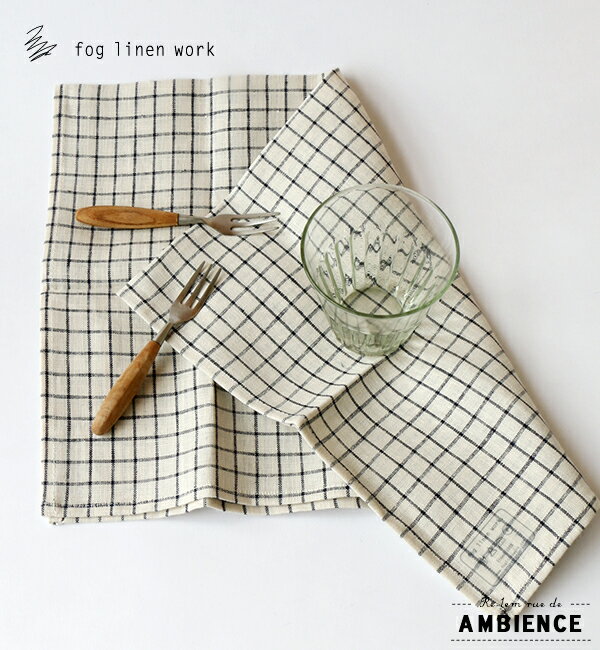 fog linen work フォグリネンワーク リネンキッチンクロス ジェンメール便発送 麻 チェック ふきん ナチュラル