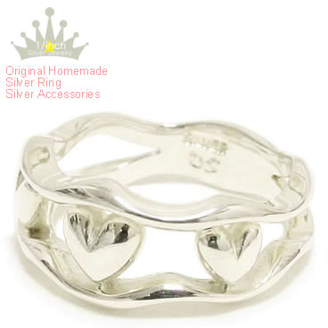 スリーハーツシルバーリング-Ruby marguerite-指輪・レディース・アクセサリー・大人シンプル・ハートモチーフピンキー・小さい・特大・サイズ・オーダー・メイド・手作り・かわいい