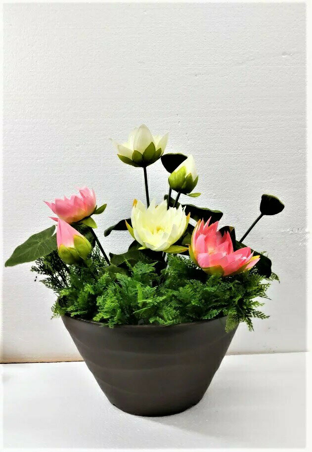 【個人様購入可能】●造花 蓮プランター 和式アレンジ [ dg-111 ] 送料無料 98107