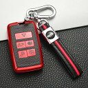 ランドローバー レンジローバー ヴェラール/ディスカバリー ジャガー E-PACE TPU&レザー キーレス スマートキーケース 赤 5ボタン 未使用品 送料無料