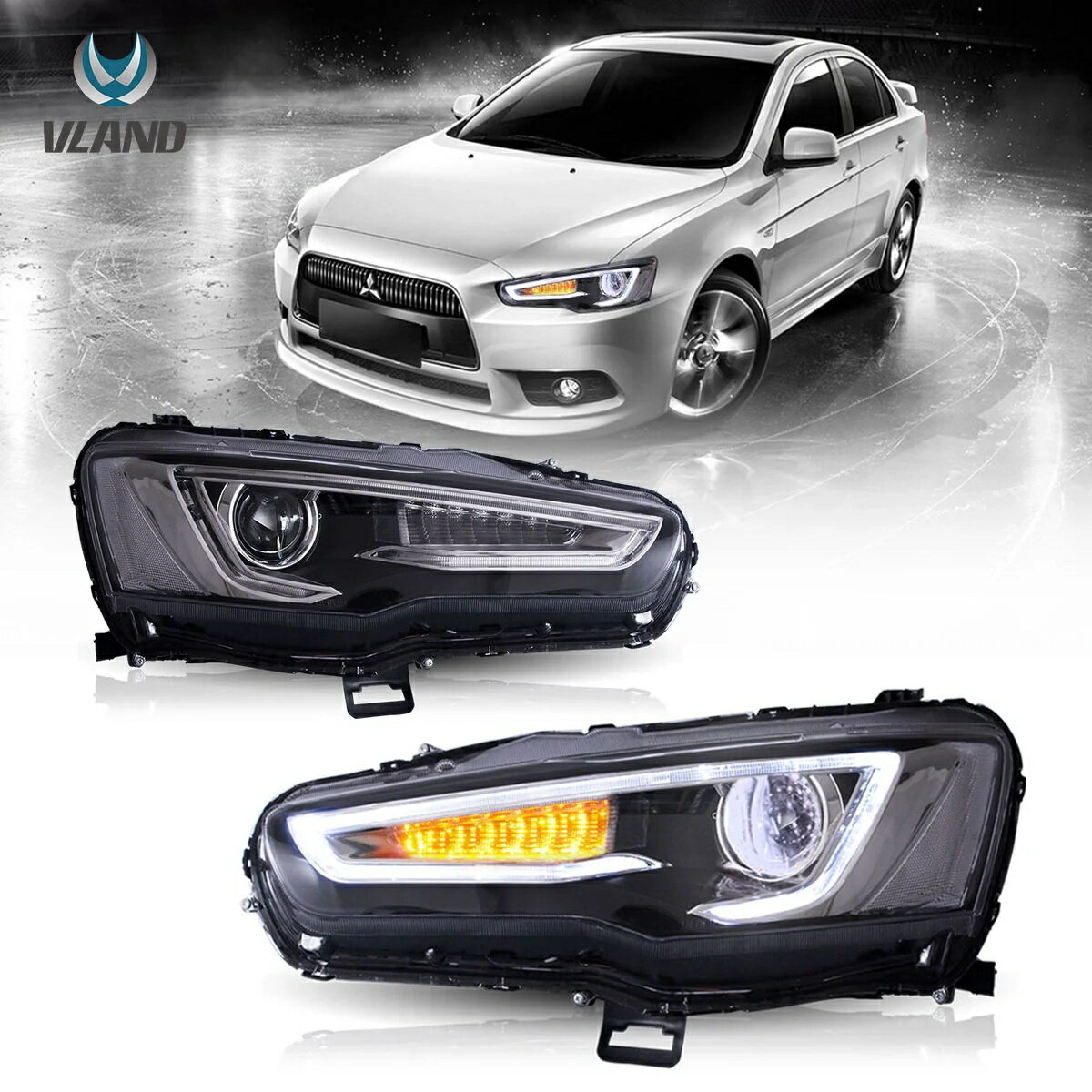 三菱/MITSUBISHI ランエボ ランサーエボリューション X/10 CZ4A ギャランフォルティス ヘッドライト クリアタイプ シーケンシャル 流れるウインカー 左右2点セット 未使用 送料無料