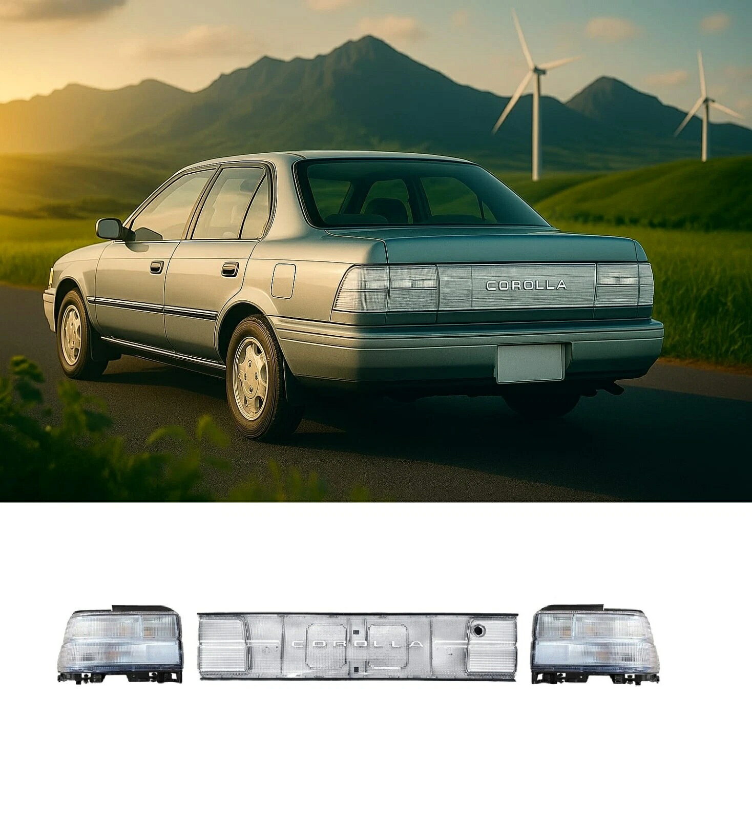 トヨタ カローラ セダン AE100 AE101 '91～'95 リア/リヤ テールライト テールランプ クリア/ホワイトタイプ 左右中央 3点セット 未使用品 送料無料