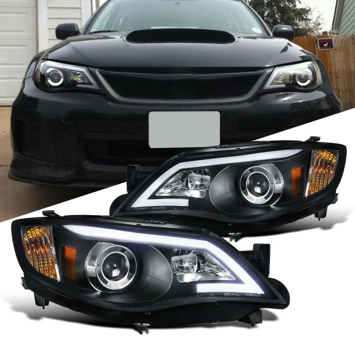 スバル/SUBARU 3代目 インプレッサ WRX STI/アネシス GE/GH/GR/GV系 社外 プロジェクターヘッドライト ブラック/クリアレンズ 左右セット 未使用 送料無料