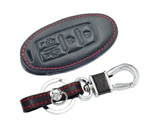 日産/ニッサン/NISSAN エルグランド/セレナ レザー/革 黒/赤 レッドステッチ キーレス インテリジェントキー スマートキーケース 4ボタン 未使用品 送料無料