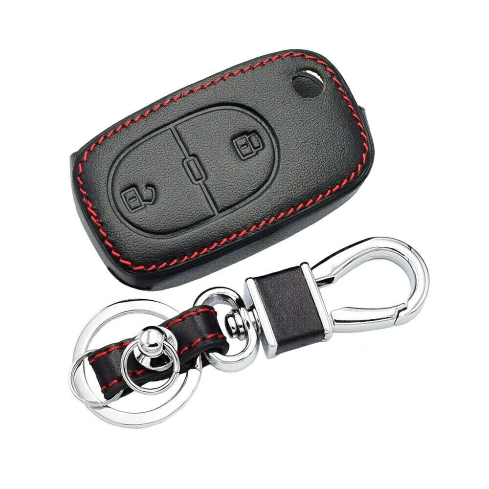 アウディ/Audi A2/A3/A4/A6/A8/TT レザーキーケース レッドステッチ 黒/赤 ジャックナイフ キーレス スマートキー 2ボタン 未使用品 送料無料