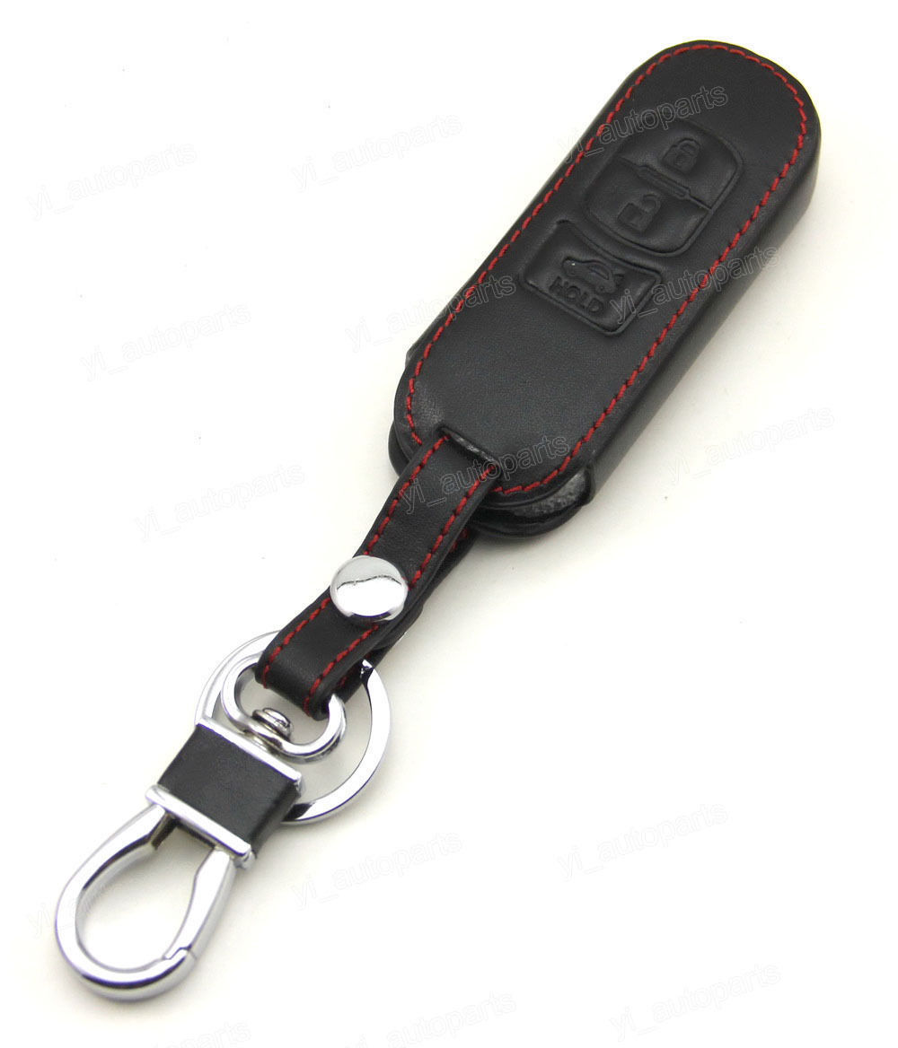 マツダ アテンザ/CX-5/アクセラ/CX-8 等 レザー/革 レッドステッチ 赤 リモコン アクセサリ キーレス スマートキーケース 3ボタン 未使用品 送料無料