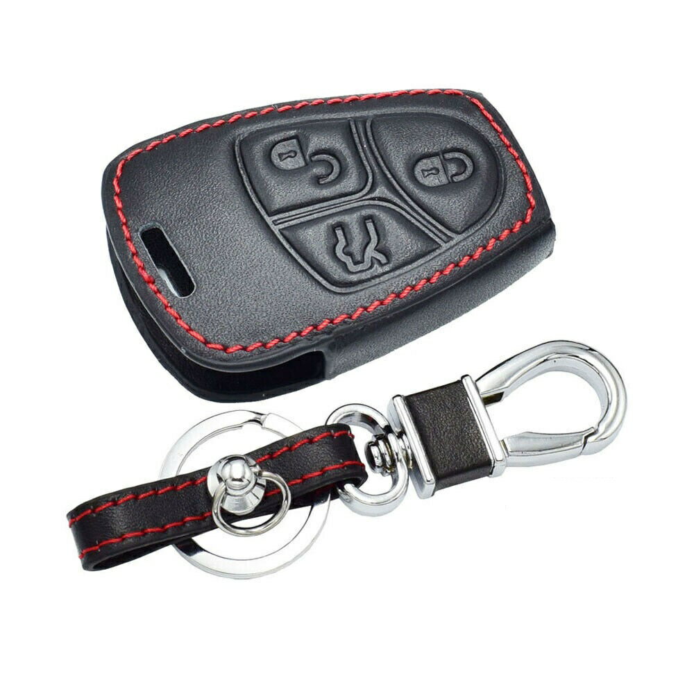 メルセデス・ベンツ C/E/CLS/CLK/ML/B/SLK/CL レザーキーケース レッドステッチ 黒/赤 アクセサリ キーレス スマートキー 3ボタン 未使用品 送料無料