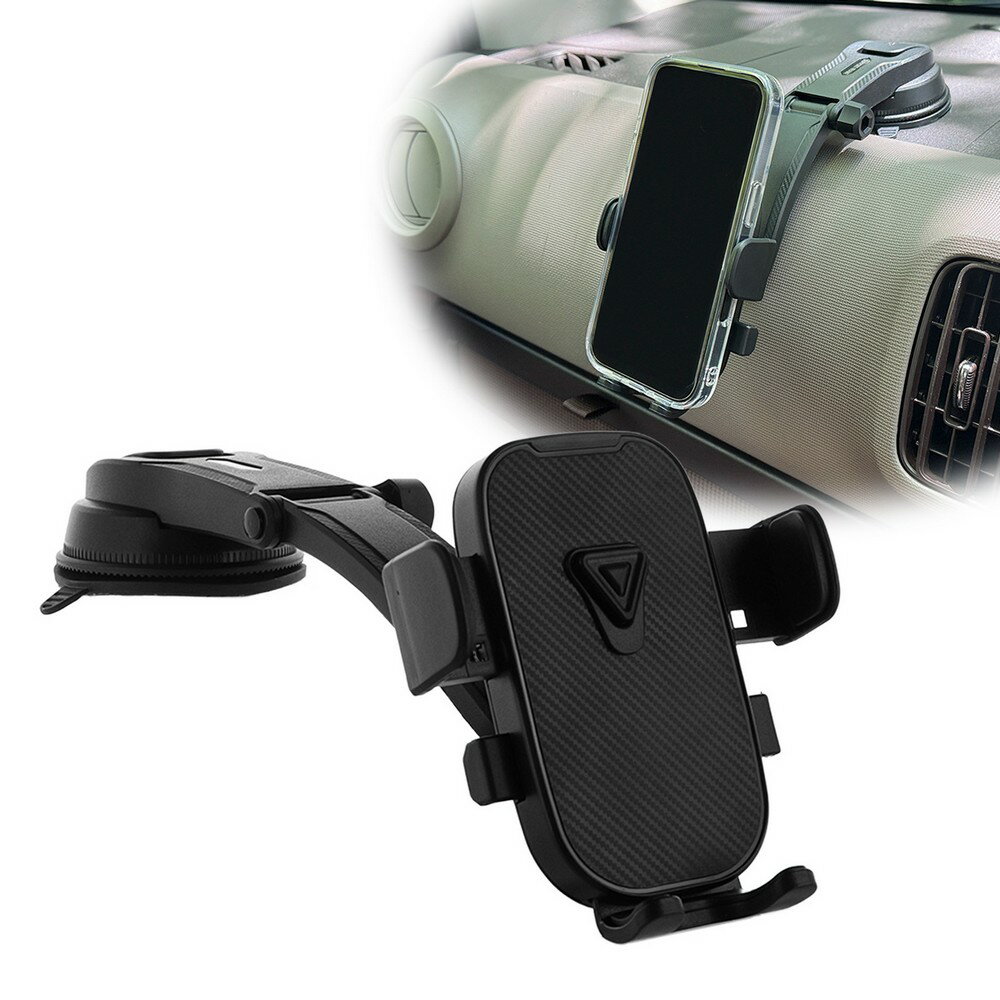 車載ホルダー ダッシュボード用 真空吸着＆粘着固定 ロングアーム Aタイプ スマホクリップ スマートフォンを片手でラクラク操作 ブラック